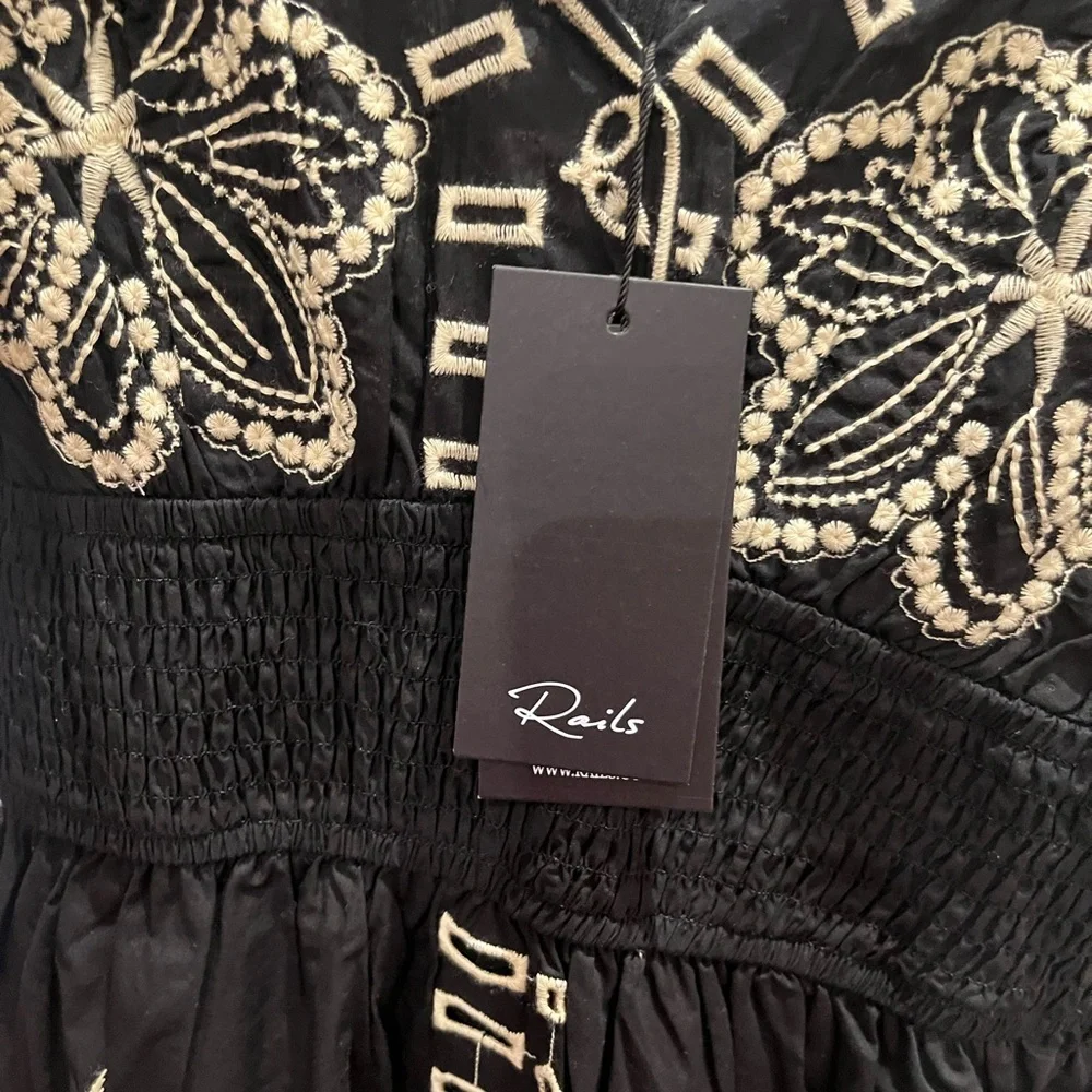 NWT RAILS Fawn Midi Dress Black Tan Embroidered - Picture 7 of 7